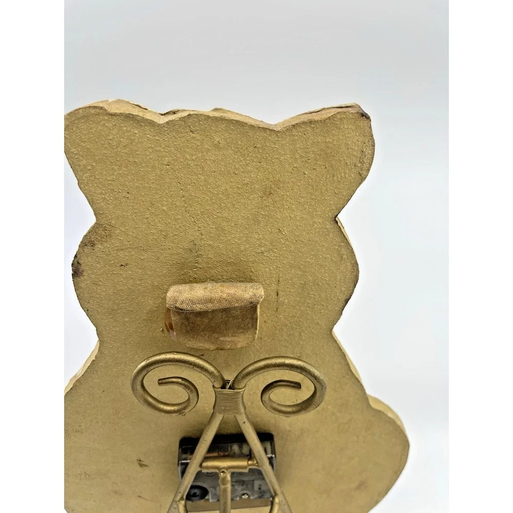 VTG Handmade Pottery Folk Art Tabby Cat Kitten Primitive Clock Rare